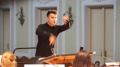 A fragment of the workshop taught by Vasily Petrenko. Conductor: Alexei Fedin