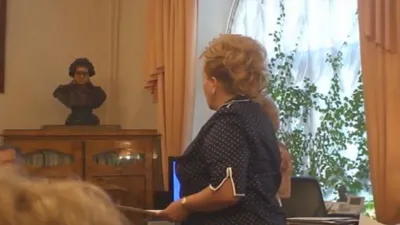 Lyubov Sliska Is Speaking at the Meeting of the Board of Trustees