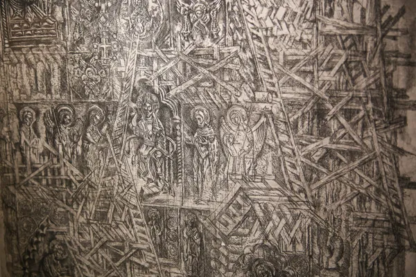 Дмитрий Плавинский. Строящееся Евангелие (фрагмент). 1976. Офорт. Из собрания галереи «Веллум»